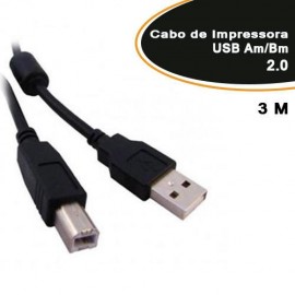Cabo de Impressora USB 2.0  3mts  AM+BM c-Filtro